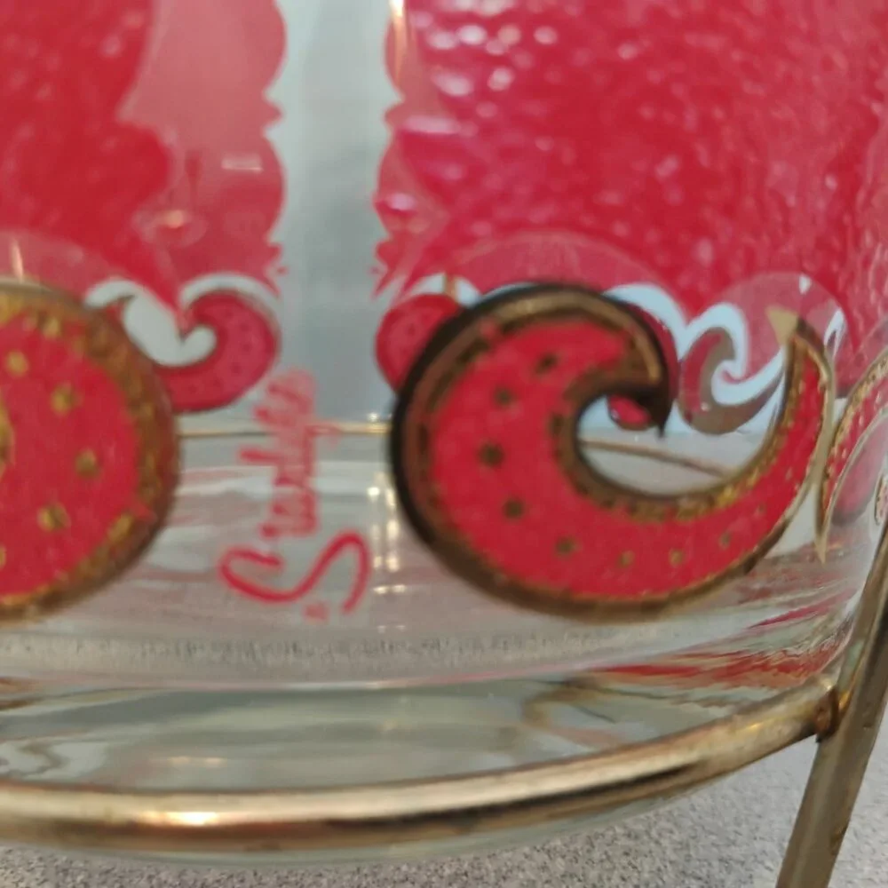 Starlyte Red Enamel and Gold Vintage Ice Bucket and Carrier